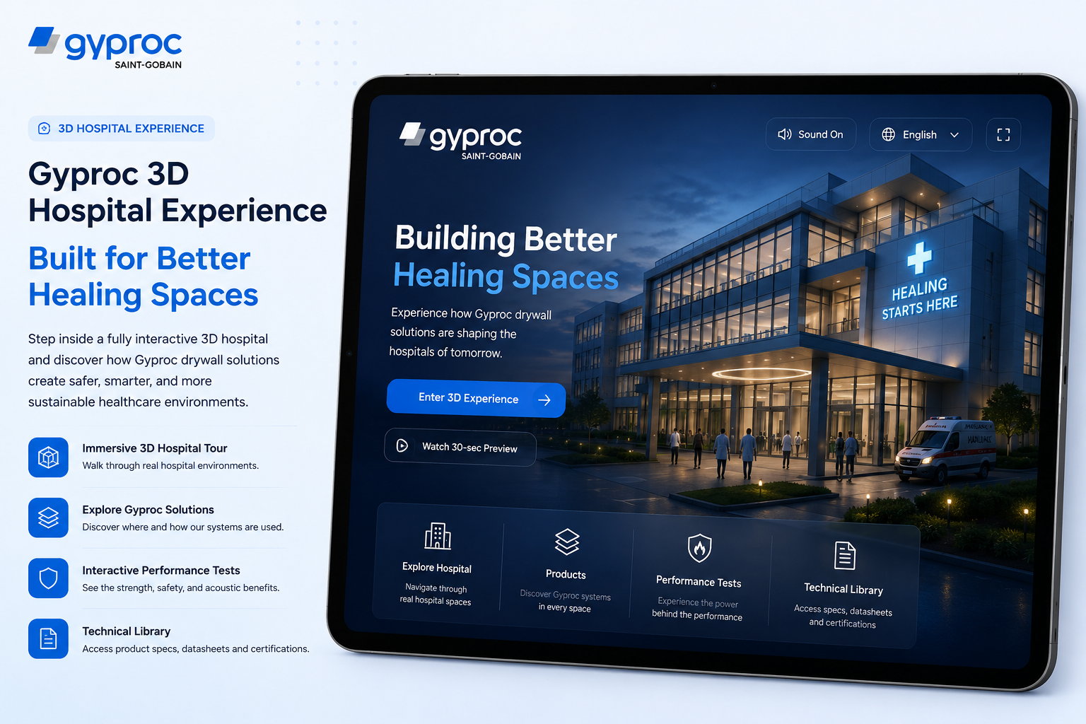 Gyproc Saint-Gobain 3D Hospital Experience shown on iPad